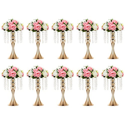 NUPTIO Tall Vase Table Centerpiece, 13.8", Gold, 10 Pcs | Crystal Metal Flower Holder Stand, for Wedding Reception, Tables, Road Lead, Party - color: Gold, size: 10 x M