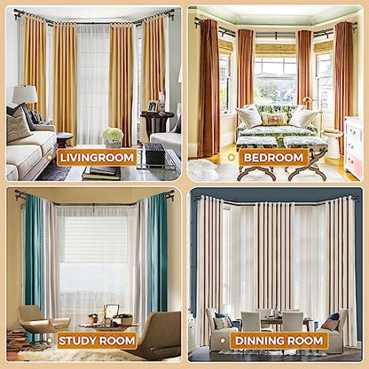 HOTOZON Double Bay Window Curtain Rods 36 to 72 Inches(Center Rod), Black - color: Black
