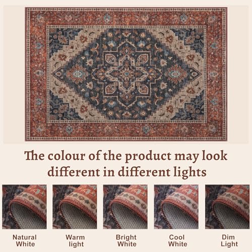 Tangsoo Vintage 2x3 Washable Rugs for Entryway, Non Slip Small Area Rug - color: Rust/Dark Blue, size: 2' X 3' (Rectangular)