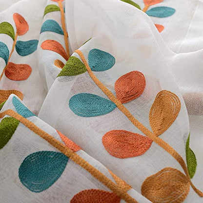 VOGOL Leaf Embroidered Sheer Curtains, 60 x 106, Grommet Top, 2 Panels - color: Matching Sheer, size: 60"W x 106"L (Pack of 2)