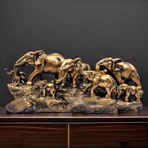 7 Elephants Herd with Babies Statue Elephant Family Frgurines Sculpture for Home Office Living Room Desktop Decoration Figurines Indoor Feng Shui Decor (Bronze) - color: Bronze