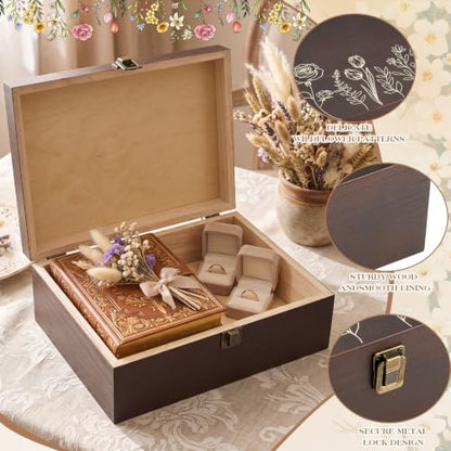 Marsui Wildflower Wooden Keepsake Box, 10.6 x 7.7 x 3.9 Inch Decorative Box