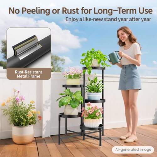 LASZOLA Plant Stand Indoor with 10 Inch Large Metal Tray, 5 Tier Black - color: Glossy Black, size: 5 Tier