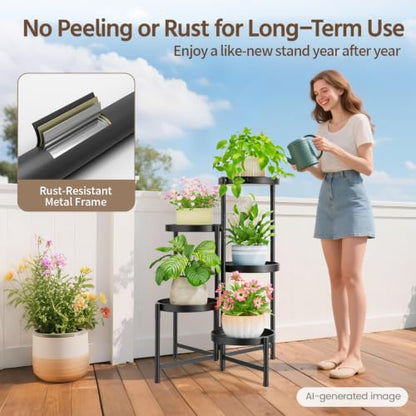 LASZOLA Plant Stand Indoor with 10 Inch Large Metal Tray, 5 Tier Black - color: Glossy Black, size: 5 Tier