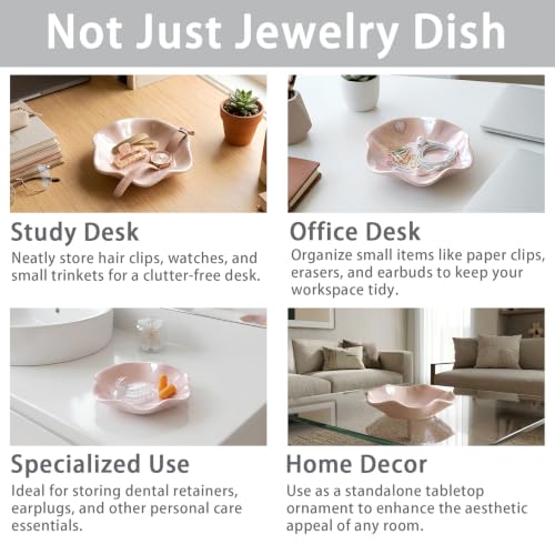 Ceramic Ring Dish, Jewelry Trinket Tray for Rings and Earrings - color: Iridescent Pink