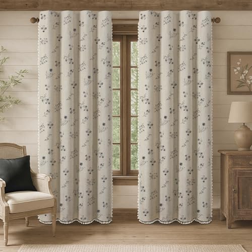 Boho Floral 100% Blackout Curtains 84 Inch 2 Panels Black - color: Blackout Black, size: 52"W x 84"L (Pack of 2)