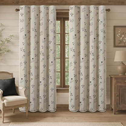 Boho Floral 100% Blackout Curtains 84 Inch 2 Panels Black - color: Blackout Black, size: 52"W x 84"L (Pack of 2)