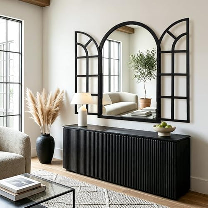 Arched Wood Mirror for Wall, 28" x 40" Rustic Farmhouse Mirror, Black - size: 40"L x 28"W