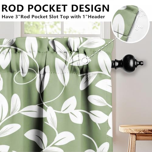 Sage Green Leaf Blackout Window Valance Curtain, Olive Green Floral - color: Flower 6, size: 52"W x 18"L (Pack of 1)