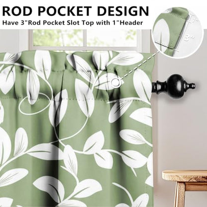 Sage Green Leaf Blackout Window Valance Curtain, Olive Green Floral - color: Flower 6, size: 52"W x 18"L (Pack of 1)