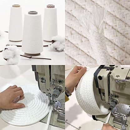 Sea Team Round Woven Cotton Rope Storage Basket with Lid, Cream - color: Cream, size: Large