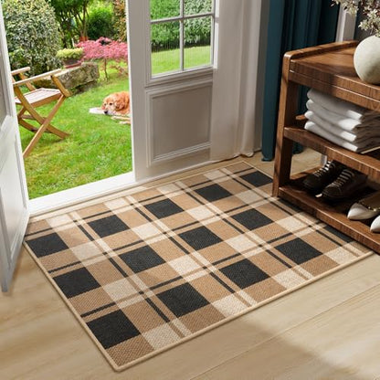 AROGAN 2x3 Checkered Jute Mat, Washable Non-Slip Farmhouse Rug, Black/Brown - color: Nature, size: 2' x 3' (Rectangular)