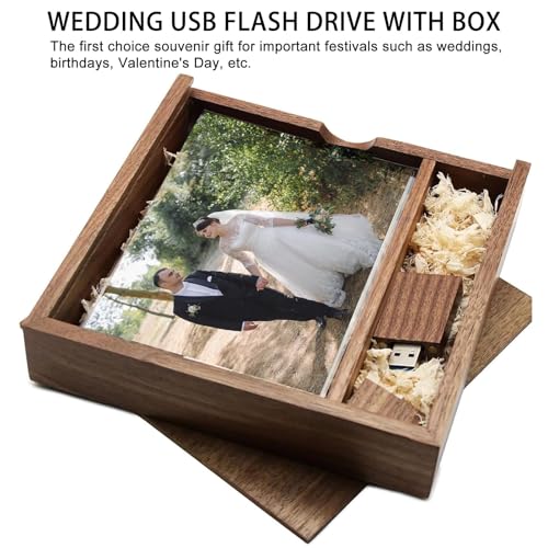 32GB USB 3.0 Wedding USB Flash Drive with Wooden Gift Box TATMOHIK Wood Thumb Drive for Storing Photos Walnut Wooden Jump Drive for Keepsakes for Anniversary/Birthday/Photographer/Wedding - color: Walnut(Block USB+box-L), size: 32GB-3.0