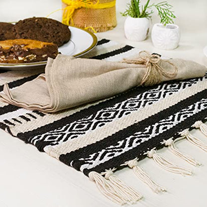 CHARDIN HOME Black, Cream, White Boho Placemats (Set of 4) | Cotton Farmhouse Placemats 13x19 Inches| Machine Washable, Durable and Easy to Combine - color: Ivory-black, size: 13x19 Inch.