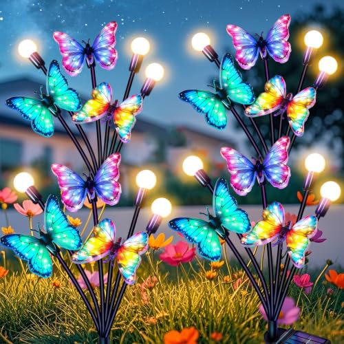 Solar Garden Lights Outdoor, Butterfly Firefly Lights 4 Pack, Waterproof - color: Butterfly Firefly, size: 4 Pack