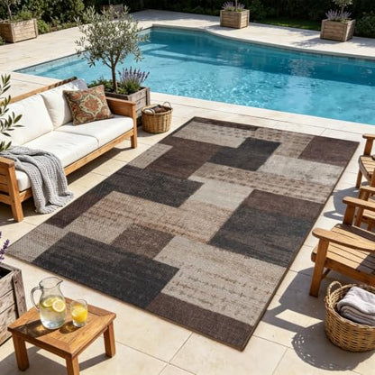 Modern Geometric Easy Jute Living Room Area Rug 8x10, Brown Outdoor Rug - color: Brown, size: 8x10ft