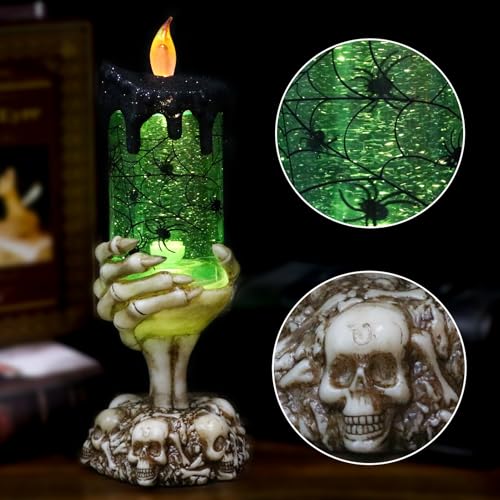 Eldnacele Spider Snow Globe Flameless Candle Battery Operated with Timer - color: 3-spider Skeleton Hand