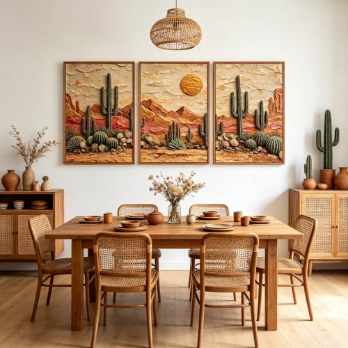 Aurlan 3D Textured Cactus Arizona Desert Framed Canvas Wall Art 24x36 Inch - color: Cactus Desert (3D Textured), size: 24"L x 36"W