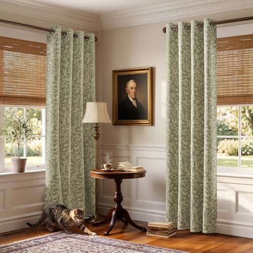 jinchan Sage Floral Curtians 84 Inch Room Darkening Grommet 2 Panels - color: *Dusty Sage, size: 50"W x 84"L (Pack of 2)