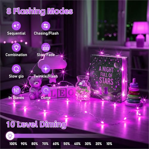 8 Pack Rechargeable LED Fairy Lights 7Ft 20LED Battery Operated - color: Purple