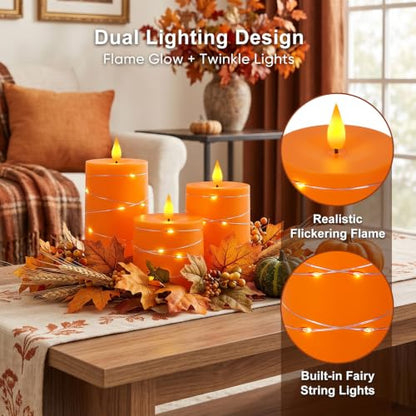 Raycare Orange Battery Operated Flameless Pillar Candle with Remote Timer - color: 3pcs-Orange