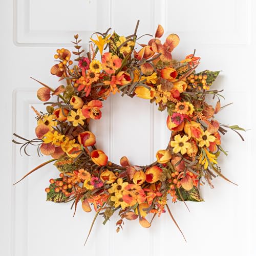 Yawwind 18 Inches Fall Wreath Autumn Wreath Farmhouse Fall Floral Wreaths - size: 18 Inches