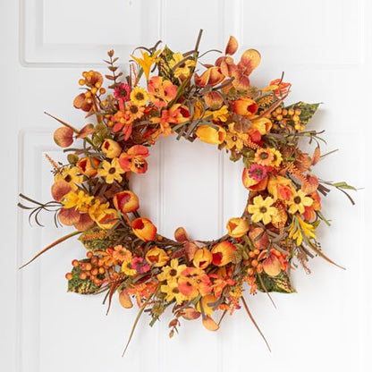 Yawwind 18 Inches Fall Wreath Autumn Wreath Farmhouse Fall Floral Wreaths - size: 18 Inches