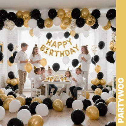 PartyWoo Black and Gold Balloons 66pcs 12 Inch Black White Gold Balloons - color: Black-3319