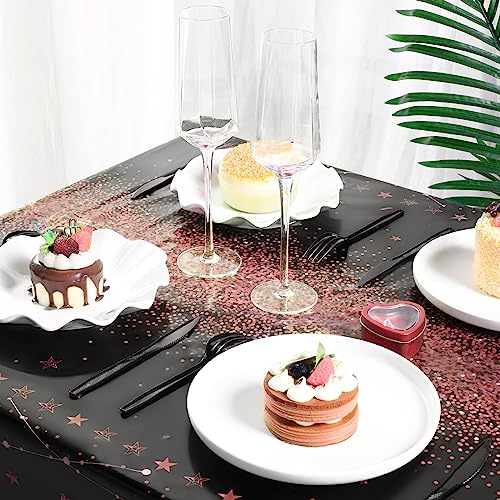 Tudomro 3 Pcs Plastic Happy Birthday Party Tablecloths,Black Rose Gold - color: Black Rose Gold