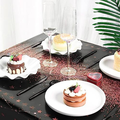 Tudomro 3 Pcs Plastic Happy Birthday Party Tablecloths,Black Rose Gold - color: Black Rose Gold