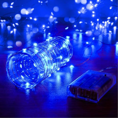 Ariceleo 1 Pack 16.4ft Battery Operated String Lights with Timer, Blue with Synchronized Twinkle Mode, Fairy Lights Battery Powered, 50 LEDs, Idea for Christmas Bedroom Party Wedding - color: Blue, size: 1 Pack-Upgrade