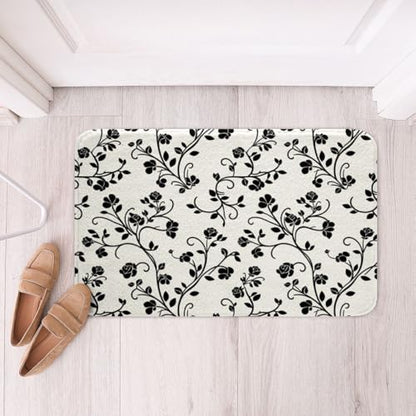 jejeloiu Retro Bathroom Rugs Floral Bath Mats 20"x32" - color: Black and White, size: 1'8" x 2'8" (Rectangular)