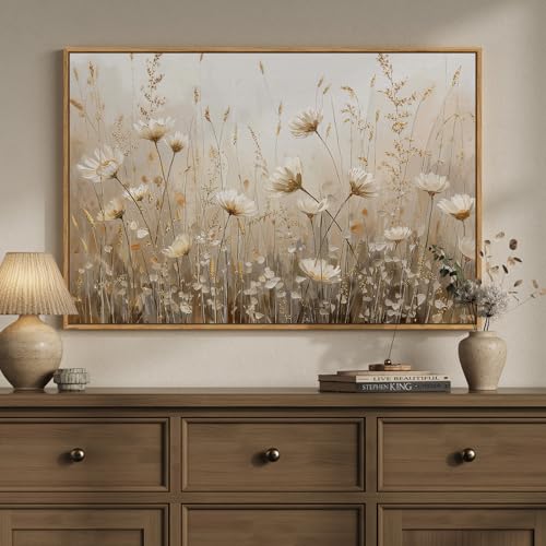 Framed Vintage Rustic Neutral Floral Wall Art for Living Room, 24x36 In - color: Beige C