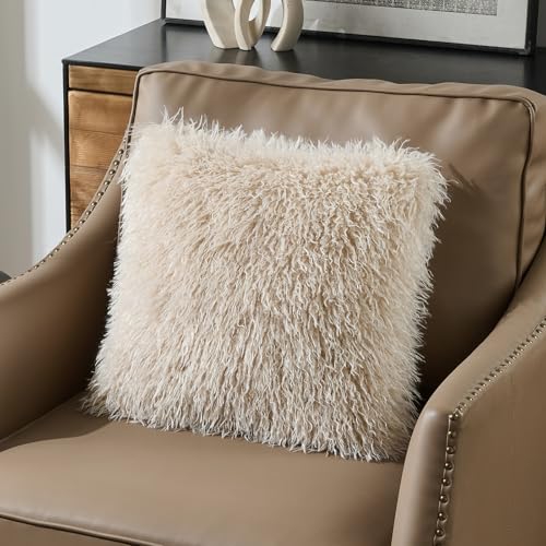 FUTEI Pack of 2 Faux Wool Throw Pillow Covers 18x18 Inch, Beige - color: Beige