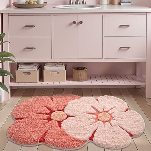 LUMI Flower Bathroom Rug, Absorbent Non Slip Bath Mat, 24"x36", Pink Flower - color: Floral-bliss Pink-large