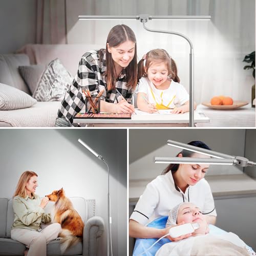 Bright Floor Lamp, 18W/2000LM Silver LED Floor Lamp with Double Head - color: Silver