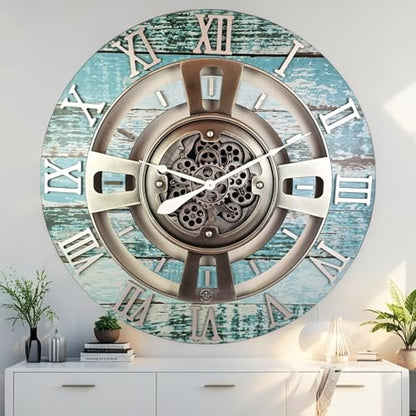 ImprovingLife The Gears Clock Real Moving Gear Wall Clock England Line (Aqua Green, 36 inches (90 cm)) - color: Aqua Green, size: 36 inches (90 cm)