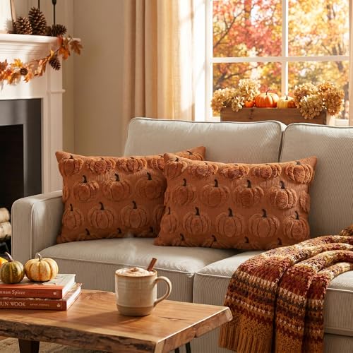 AVOIN colorlife Caramel Fall Pumpkin Throw Pillow Covers 12x20 Inch - color: Caramel, size: 20" x 12" (Pack of 2)