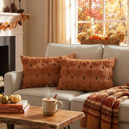 AVOIN colorlife Caramel Fall Pumpkin Throw Pillow Covers 12x20 Inch - color: Caramel, size: 20" x 12" (Pack of 2)