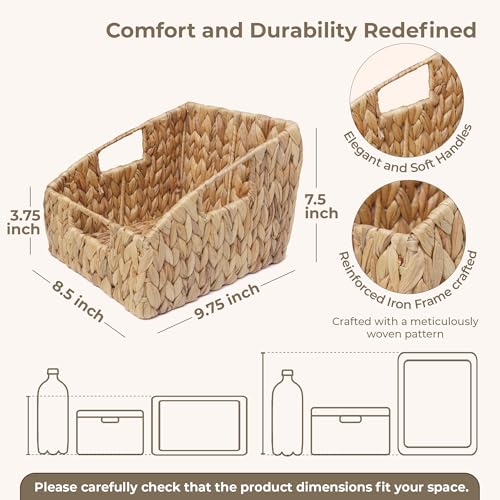KOKODO 2-Pack Open Front Pantry Baskets, Handwoven Water Hyacinth Wicker Storage Baskets with Built-in Handles, Organizing Bins for Shelves - size: 17.25x9.5x7.5