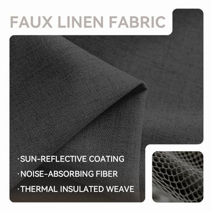 PFAS Free Black Linen Curtains 63 inch Length 2 Panels Set 100% Blackout Long Drapes for Bedroom Living Room Blackout Darkening Curtain Thermal Insulated (52x63 inch,Black) - color: Black, size: 52"W x 63"L (Pack of 2)