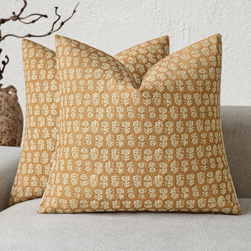 Foindtower Decorative Floral Print Throw Pillow Covers 18×18 Golden Orange - color: Golden Orange, size: 18" x 18" (Pack of 2)