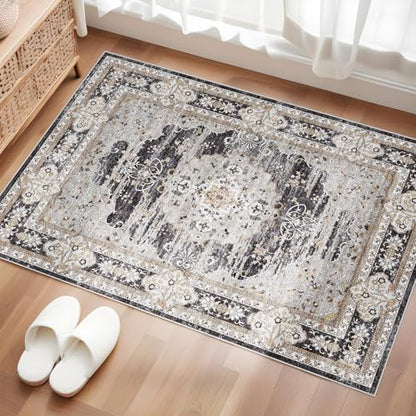 2x3 Washable Entryway Area Rug - Non-Slip Boho Throw Rugs Black Gray - color: Black/Gray, size: 2' x 3' (Rectangular)