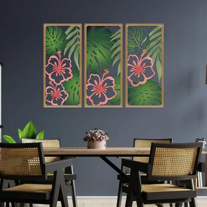 Resama Palm Leaves Metal Wall Decor 3 Pcs Tropical Wall Art - color: Fresh Style