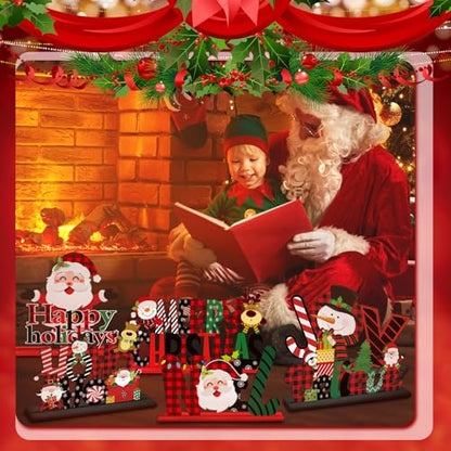 Hoolerry 6 Pcs Christmas Table Sign Decorations Wooden Centerpiece