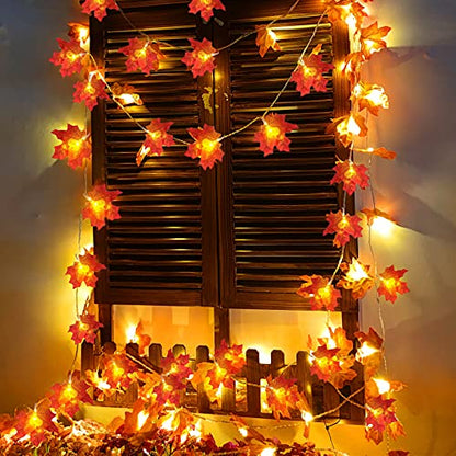 Fall Decor 2 Pack Fall Garland with Lights Enlarged Maple Leaves 20Ft 40LED - size: 2 Pack