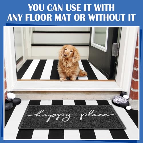 Geelin 2 Pcs Layered Happy Place Doormat, Black and White Striped Rug Set - style: Stripe Happy Place