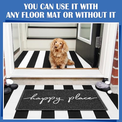Geelin 2 Pcs Layered Happy Place Doormat, Black and White Striped Rug Set - style: Stripe Happy Place