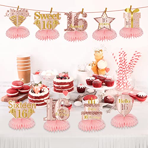 Turypaty Sweet 16th Birthday Honeycomb Table Centerpieces Decorations Girls - style: Pink Rose Gold 16th