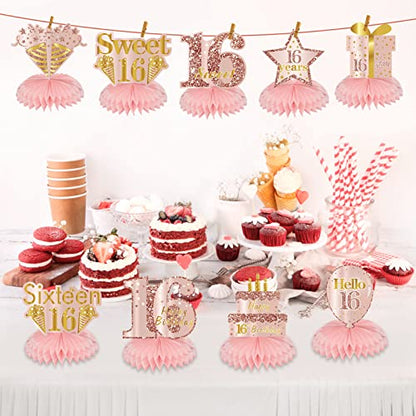 Turypaty Sweet 16th Birthday Honeycomb Table Centerpieces Decorations Girls - style: Pink Rose Gold 16th